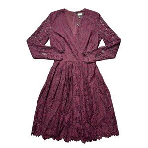 Alexia Admor Maroon Long Sleeve Lace Knee Length Dress S